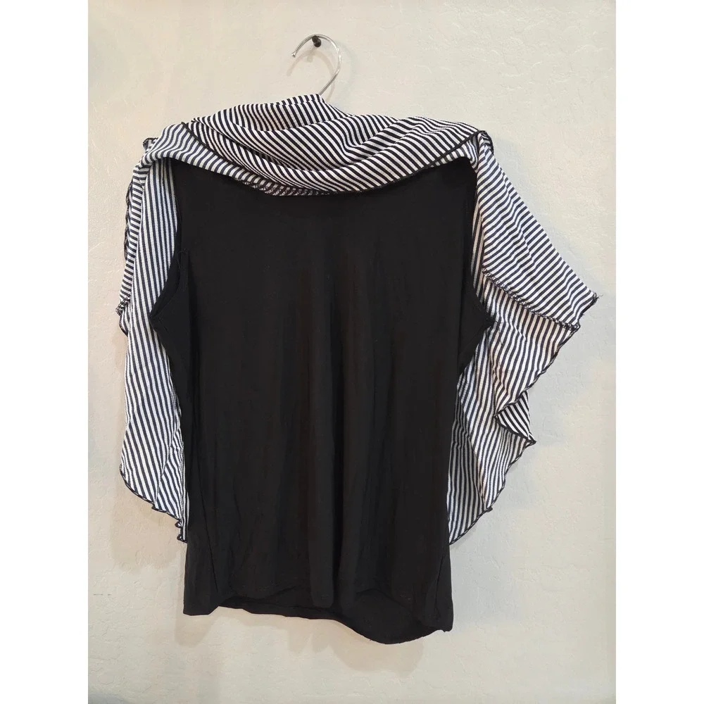 Vintage Celly K Large Striped Cape‎ Blouse Black White Layered Flutter Sleeve